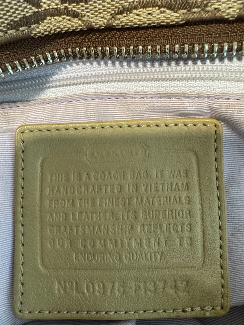 Coach Brown Signature Tote with Yellow Patent Trim